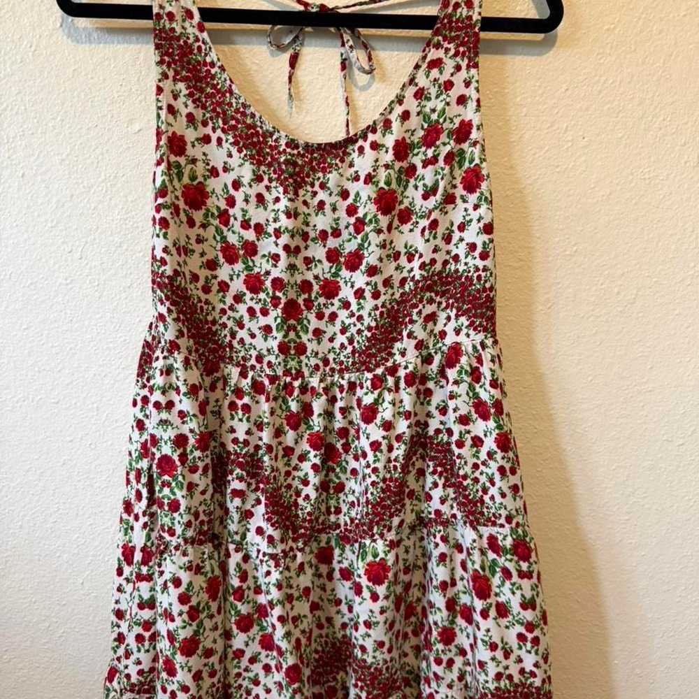 H&M Divided Rose Floral Tiered Mini Dress Women 8 White Red Coquette Cottagecore